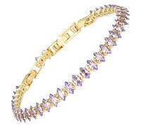 RIZILIA Not-Your-Basic Statement Tennis Bracelet for Women with 3mm Marquise Cut CZ Simulated Purple Amethyst in 14K Yellow Gold Plated, 16.5cm Base +1.5/2.5cm Extenders to 18-19cm, Gift Boxed