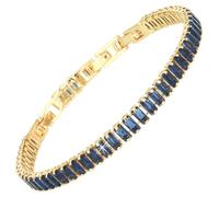 RIZILIA Not-Your-Basic Statement Tennis Bracelet for Women with 3mm Rectangular Princess Cut CZ Simulated Blue Sapphire in 14K Yellow Gold Plated, 16.5cm Base +1.5/2.5cm Extenders to 18-19cm