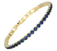 RIZILIA Not-Your-Basic Statement Tennis Bracelet for Women with 4mm Round Brilliant Cut CZ Simulated Blue Sapphire in 14K Yellow Gold Plated, 16.5cm Base +1.5/2.5cm Extenders to 18-19cm, Gift Boxed