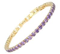 RIZILIA Not-Your-Basic Statement Tennis Bracelet for Women with 4mm Round Brilliant Cut CZ Simulated Purple Amethyst in 14K Yellow Gold Plated, 16.5cm Base +1.5/2.5cm Extenders to 18-19cm, Gift Boxed