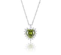 RIZILIA Ocean Heart Pendant Necklace with Simulated Peridot CZ, 46 cm + 5 cm Adjustable Chain, White Gold Plated, Elegant Modern Design, Gift for Women