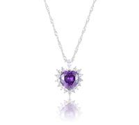 RIZILIA Ocean Heart Pendant Necklace with Simulated Purple Amethyst CZ, 46 cm + 5 cm Adjustable Chain, White Gold Plated, Elegant Modern Design, Gift for Women