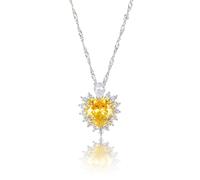 RIZILIA Ocean Heart Pendant Necklace with Simulated Yellow Citrine CZ, 46 cm + 5 cm Adjustable Chain, White Gold Plated, Elegant Modern Design, Gift for Women