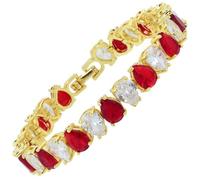 RIZILIA SPECTRUM 14 Gold Plated 6mm Pear Cut CZ [Simulated Red Ruby] Classic Tennis Bracelet, Gold Bracelets for Women, Size 18 cm (7 Inch), Jewelry Gift for Women