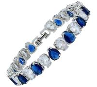 RIZILIA SPECTRUM 18K White Gold Plated 6mm Pear Cut CZ [Simulated Blue Sapphire] Classic Tennis Bracelet, Gold Bracelets for Women, Size 18 cm (7 Inch), Jewelry Gift for Women