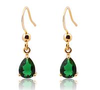 [RIZILIA TEARDROP] Dangle Pierced Earrings with Pear Cut Gemstone CZ [Green Emerald] in 18K Yellow Gold Plated, Simple Modern Elegance