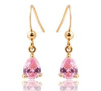 [RIZILIA TEARDROP] Dangle Pierced Earrings with Pear Cut Gemstone CZ [Pink Sapphire] in 18K Yellow Gold Plated, Simple Modern Elegance