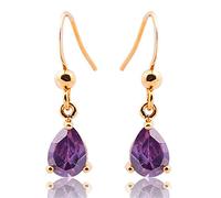 [RIZILIA TEARDROP] Dangle Pierced Earrings with Pear Cut Gemstone CZ [Purple Amethyst] in 18K Yellow Gold Plated, Simple Modern Elegance
