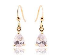 [RIZILIA TEARDROP] Dangle Pierced Earrings with Pear Cut Gemstones CZ[White Topaz] in 18K Yellow Gold Plated, Simple Modern Elegance