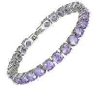 RIZILIA Tennis Bracelet for Women, 6mm Round Cut Simulated Purple Alexandrite CZ in 14K Gold Plated, 18 cm (7 Inch)