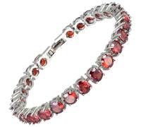 RIZILIA Tennis Bracelet for Women, 6mm Round Cut Simulated Red Garnet CZ in 14K Gold Plated, 18 cm (7 Inch)