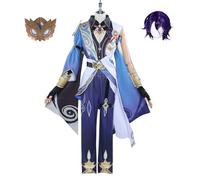 RIZIZMVG Halloween Costume Accessories Honkai: Star Rail Dr. Ratio Cosplay Costume Game Uniform Full Set Halloween Carnival Party Dress Up Suit With Wig Headdress For Men Boys(Size:S,Color:Blue)