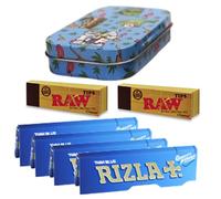 Rizla RAW Storage Travel Tobacco Tin with KS Paper, Tips (Rizla Regular Blue Paper)