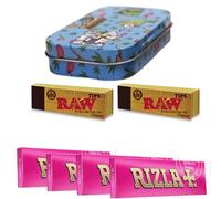 Rizla RAW Storage Travel Tobacco Tin with KS Paper, Tips (Rizla Regular Pink Paper)
