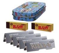 Rizla RAW Storage Travel Tobacco Tin with KS Paper, Tips (Rizla Regular Silver Paper)