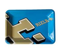 Rizla+ Small Metal Rolling Tray - Choice of Blue, Green, Silver & Gold Logo Design (18cm x 12.4cm) (Blue)