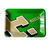 Rizla+ Small Metal Rolling Tray - Choice of Blue, Green, Silver & Gold Logo Design (18cm x 12.4cm) (Green)