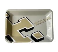 Rizl Small Metal Rolling Tray - Choice of Blue, Green, Silver & Gold Logo Design (18cm x 12.4cm) (Silver)