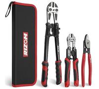 RIZOM 3-Piece Bolt Cutter Pliers Set, 14" Heavy Duty Bolt Cutter, 8" Mini Bolt Cutter, 8" Wire Cable Cutter with Carrying Bag, Cr-V Blade for Cutting Locks, Steel Wire, Barbed Wire, Chains