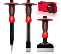 Rizom Chisel Set with Hand Protection, 3 Pcs Rock Chisel Stone Chisel, Heavy Duty Masonry Tools including 11-Inch Point and Flat, 8-Inch Brick
