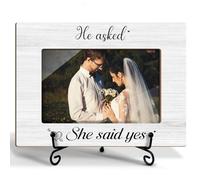 rizotus Engagement Picture Frame, He Asked She Said Yes, Wedding Engagement Gifts For Couple Newlyweds Bride Groom, 4x6 Wooden Picture Frame Tabletop Display Home Decor -07