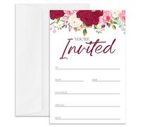 rizotus Red Flower Wedding Invitations with Envelopes, 25 Floral Invitation Cards Blank Invites for Wedding Reception Bridal Baby Shower Engagement Birthday Dinner Party, 4 x 6 Inch -09