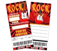rizotus Rockstar Birthday Ticket Invitation, Rock n Roll Birthday Party Invites Cards for Teens Adults, Music Ticket Invitation, Dance Party Celebration, Set of 20 Card with Envelopes
