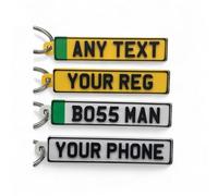 Rizstar Personalised 4D Number Plate Keychain - Custom UK Reg Plate Keyring | 3D Raised Lettering | Mini Licence Plate Key Chain | Car Gift for Men & Women (White)