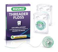 RIZUKO Expanding Threader Floss for Braces, Bridges & Implants,Mint,130ct | 2-in-1 Dental Floss, Easy Threading Design, PTFE & PFAS Free, Supports Effective Deep Cleaning