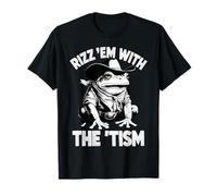 Rizz Em With The Tism Funny Cowboy Frog Meme T-Shirt
