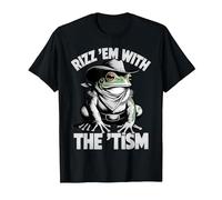 Rizz Em with The Tism Funny Cowboy Frog Meme T-Shirt, Men, Black, Small