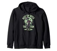 Rizz 'em With The Tism Funny Halloween Cowboy Zombie Zip Hoodie