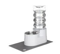 RIZZARI Automatic Pet Waterer, Base Raised Cat Water Dispenser, Gravity Stainless Steel Dog Water Feeder with Waterproof Pad (White, 8L)