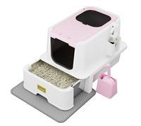 RIZZARI Pink Stainless Steel Cat Litter Box with Lid, Hidden Top Entry Kitty Litter Box with Drawer, Modern Covered Litter Box for Indoor Cats, Large Cats, Apartments & Bedrooms