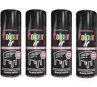 RIZZIIZ Black Satin Spray Paint Set, Quick Drying, Multi Surface, Durable, Smooth Finish, Aerosol Paint for Metal, Wood, Plastic, Furniture, 250ml, 4Pcs