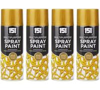 RIZZIIZ Gold Metallic Spray Paint, Fast Drying Non-Cracking Finish, Durable Multipurpose Spray for Wood, Metal & Plastic, High Shine Gold Coating, Lightweight Easy-to-Use Aerosol Paint, 400ml (4 PCS)