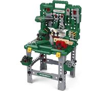 RIZZIIZ Luxury Kids Tool Set, Green Workbench for Boys, 3-in-1 Pretend Play Toolbox with Trolley Case & Work Bench Holder, Educational DIY Construction Toy Set with Drill, Saw & Accessories,