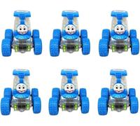 RIZZIIZ Mini Thomas Train, Colourful, Transparent Body, Smooth Push-and-Go Action, 360° Spins and Smooth Glides, Indoor Outdoor Play, Fun Learning Activities for Children, Blue (6 Pcs)