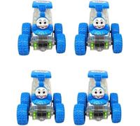 RIZZIIZ Mini Thomas Train, Colourful, Transparent Body, Smooth Push-and-Go Action, 360° Spins and Smooth Glides, Indoor Outdoor Play, Fun Learning Activities for Children, Blue (4 Pcs)