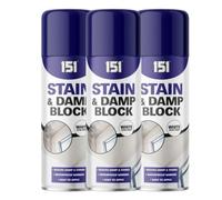 RIZZIIZ Stain & Damp Block aerosol Spray, white satin finish, waterproof barrier, dual action, primer and a sealer, designed for interior use to block stubborn stains and damp patches, 400ml (3PCS)