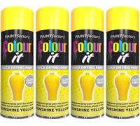 RIZZIIZ Sunshine Yellow Gloss Spray Paint, Multi-Surface Aerosol Paint for Wood, Metal & Plastic, Quick-Drying, Non-Cracking, Long-Lasting Finish, Interior & Exterior Use, 250ml (4 PCS)