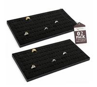 RJ Displays 2 Pack Black Foam Jewelry Display Pads with 72 Slots for Standard Jewelry Tray, Size 36.5 x 19.5 x 12.7 cm, Microfiber Polishing Cloth