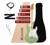 RJ Guitars Basic Electrics Skycaster Full Size 39" Solid Body Electric Guitar, S-Type, Stainless Steel Frets, Bone Nut, SSS with Bag, Strap, Cable, Adult Beginner Kit, Matcha