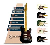 RJ Guitars Gigline Skycaster Electric Guitar S-Type Adult Full Size, Alder Body, Stainless Steel Frets (Ball End), Bone Nut, SSS Alnico V, Black