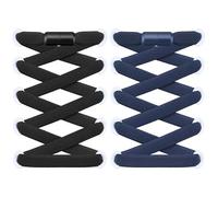 RJ-Sport 2 Pairs of Flat Shoelaces without Tying - Elastic Shoelaces with Quick Release - Quick Lacing System for Unique Comfort and Strong Hold - with Metal Capsules, Black and navy blue, 120