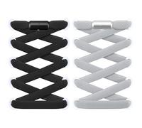 RJ-Sport Flat Elastic Shoe Laces - 2 Pairs Elastic No Tie Shoelaces for Adults & Kids Shoes Black & Grey