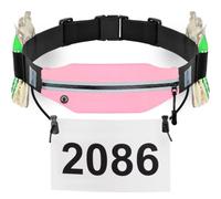 RJ-Sport Race Number Belt Bib Holder with Runner Pouch & 6 Energy Gel Loops | Triathlon Race Belt for Workout, Jogging, Triathalon, Marathon, Running and Cycling