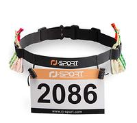RJ-Sport Race Number Belt - Triathlon Race Belt Bib Holder with 6 Energy Gel Loops for Triathalon, Marathon, Running and Cycling, 01 Black, One size