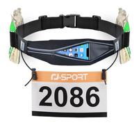 RJ-Sport Running Belt - Waterproof Sports Waist Bag, Triathlon Race Number Strap, Running Belt with Bum Bag & Adjustable Elastic Band & Number Holder & 6 Gel Loops
