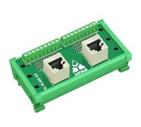 RJ45 8P8C DIN Rail Mount Ethernet Dual Female Terminal Connector Distributor Breakout Board, Vertical Socket Adapter (Vertical)